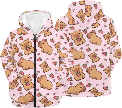 Girls Zip Up Hoodie 3D Printed Hooded Sweatshirt Hoody Coat with Pocket 6-16 Years in Saudi Arabia