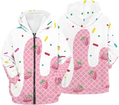 Girls Zip Up Hoodie 3D Printed Hooded Sweatshirt Hoody Coat with Pocket 6-16 Years in Saudi Arabia