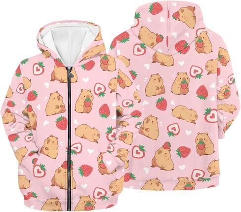 Girls Zip Up Hoodie 3D Printed Hooded Sweatshirt Hoody Coat with Pocket 6-16 Years in Kuwait