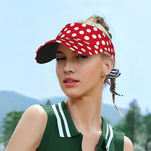 Red Black White Polka Dot Sun Sports Visor Men Women Polka Dots One Size Adjustable Cap& Hat in Saudi Arabia