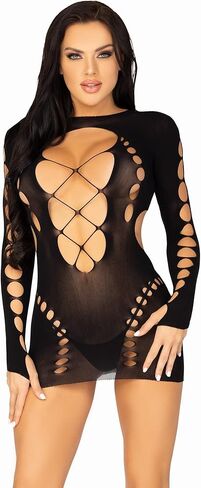 Leg Avenue Womens Seamless Cut Out Long Sleeve Mini Dress with Faux Lace Up Detail in Saudi Arabia