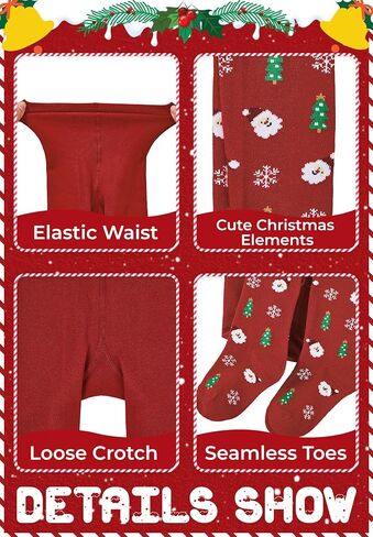 Zando Christmas Tights for Girls 4-8 Years - Ultra Soft Seamless Girls Christmas Stocking for Winter Parties Daily in Saudi Arabia