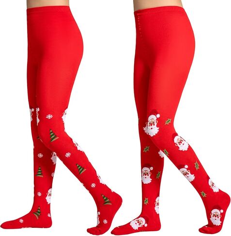 Yilanmy 2 Pairs Girls Christmas Tights, Kids Red Holiday Tights Christmas Tree and Snowflake Pantyhose in Saudi Arabia