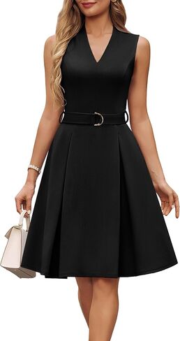 GRACE KARIN Work Dresses for Women 2026 V Neck Fit and Flare Midi Dresses Office Business Dress with Belt and Pockets in Saudi Arabia