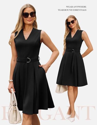 GRACE KARIN Work Dresses for Women 2026 V Neck Fit and Flare Midi Dresses Office Business Dress with Belt and Pockets in Saudi Arabia