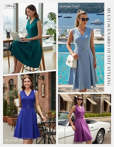 GRACE KARIN Work Dresses for Women 2026 V Neck Fit and Flare Midi Dresses Office Business Dress with Belt and Pockets in Saudi Arabia