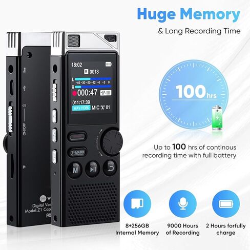 264GB High Capacity Digital Voice Recorder, Voice Activated Recorder for Lectures Meetings, Up to18000 Hours, MP3 Player, Voice Recorder with Playback in Saudi Arabia