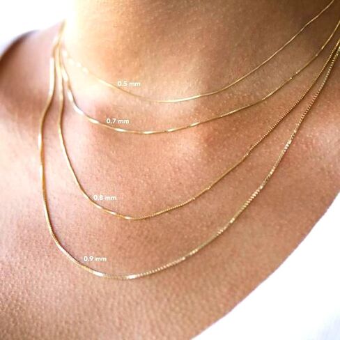 Jewelry Affairs 14k Yellow Solid Gold Mirror Box Chain Necklace, 0.7mm in Saudi Arabia