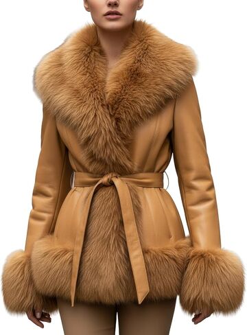 DLNYC Waist Length Warm Winter Vegan Leather Jacket with Faux Fur Trim in Saudi Arabia