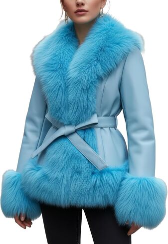 سترة DLNYC بطول الخصر من الجلد النباتي للشتاء الدافئ مع زخرفة من الفرو الصناعي in Kuwait