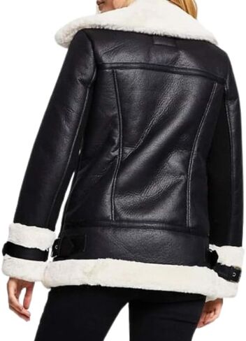 Women’s B3 RAF Aviator Flying Leather Bomber Jacket Faux Fur Shearling Coat Black Real Leather Jackets in Saudi Arabia