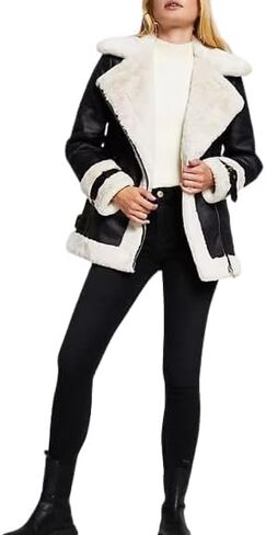 Women’s B3 RAF Aviator Flying Leather Bomber Jacket Faux Fur Shearling Coat Black Real Leather Jackets in Saudi Arabia
