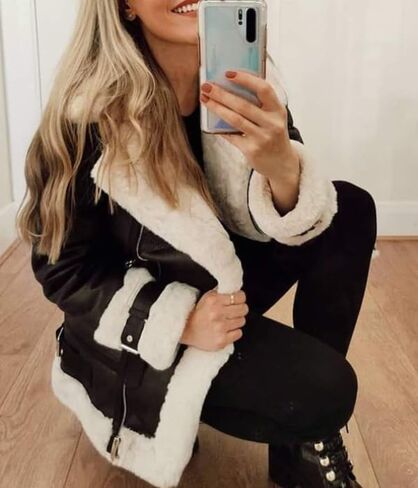 Women’s B3 RAF Aviator Flying Leather Bomber Jacket Faux Fur Shearling Coat Black Real Leather Jackets in Saudi Arabia