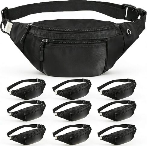 10PCS Crossbody Fanny Pack Large Capacity Waist Bag with 4-Zipper Pockets Adjustable Strap Fanny Packs Waterproof Oxford Cloth Travel Belt Bag for Outdoor Shopping Travel Men Women,Black in Saudi Arabia