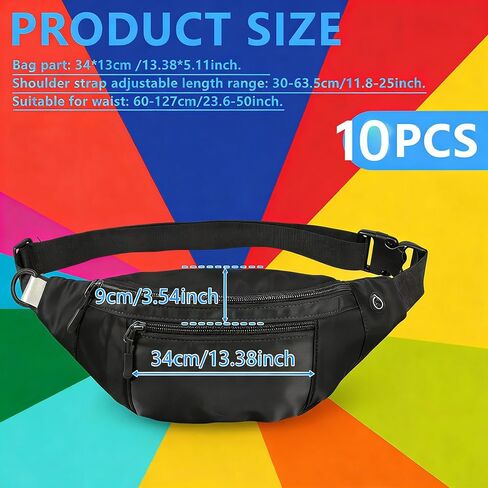 10PCS Crossbody Fanny Pack Large Capacity Waist Bag with 4-Zipper Pockets Adjustable Strap Fanny Packs Waterproof Oxford Cloth Travel Belt Bag for Outdoor Shopping Travel Men Women,Black in Saudi Arabia