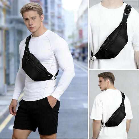 10PCS Crossbody Fanny Pack Large Capacity Waist Bag with 4-Zipper Pockets Adjustable Strap Fanny Packs Waterproof Oxford Cloth Travel Belt Bag for Outdoor Shopping Travel Men Women,Black in Saudi Arabia