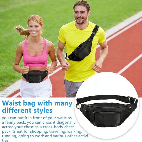 10PCS Crossbody Fanny Pack Large Capacity Waist Bag with 4-Zipper Pockets Adjustable Strap Fanny Packs Waterproof Oxford Cloth Travel Belt Bag for Outdoor Shopping Travel Men Women,Black in Saudi Arabia