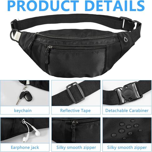 10PCS Crossbody Fanny Pack Large Capacity Waist Bag with 4-Zipper Pockets Adjustable Strap Fanny Packs Waterproof Oxford Cloth Travel Belt Bag for Outdoor Shopping Travel Men Women,Black in Saudi Arabia