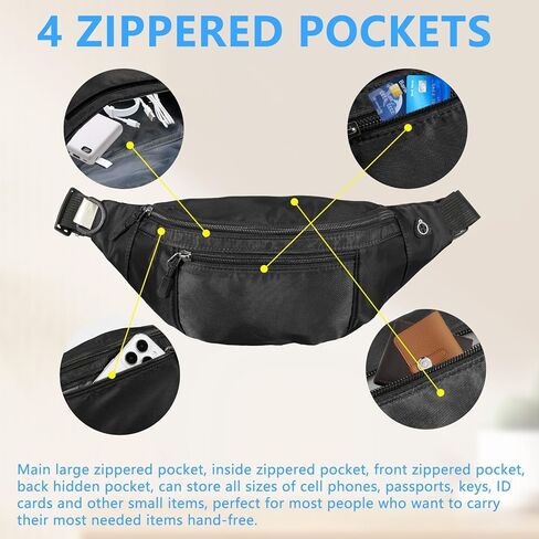 10PCS Crossbody Fanny Pack Large Capacity Waist Bag with 4-Zipper Pockets Adjustable Strap Fanny Packs Waterproof Oxford Cloth Travel Belt Bag for Outdoor Shopping Travel Men Women,Black in Saudi Arabia
