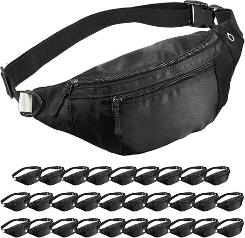 10PCS Crossbody Fanny Pack Large Capacity Waist Bag with 4-Zipper Pockets Adjustable Strap Fanny Packs Waterproof Oxford Cloth Travel Belt Bag for Outdoor Shopping Travel Men Women,Black in Saudi Arabia
