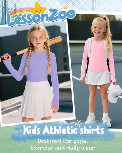 3 Pack Girl's Long Sleeve Athletic Shirts with Thumb Holes, Crew Neck Yoga Top Quick Dry Basic Activewear 5-14y in Saudi Arabia
