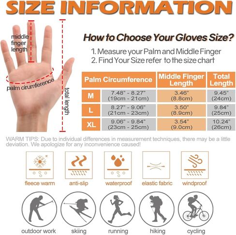 Water-Resistant Winter Gloves for Men, Touchscreen and Fleece Thermal Cold Weather Gloves, Snow Ski Gloves Winter Gear in Saudi Arabia