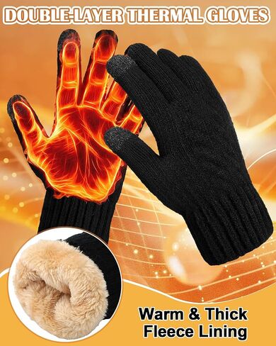 Shihanee 2 Pairs Winter Fleece Lined Gloves for Men Warm Thick Gloves with Touchscreen for Cold Weather Thermal Supplies in Saudi Arabia