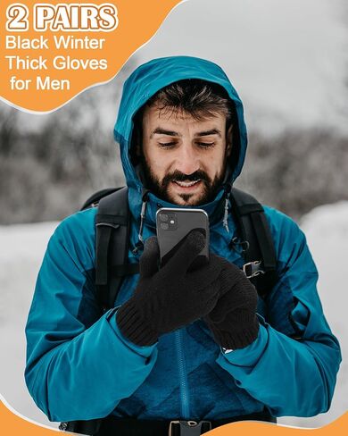 Shihanee 2 Pairs Winter Fleece Lined Gloves for Men Warm Thick Gloves with Touchscreen for Cold Weather Thermal Supplies in Saudi Arabia