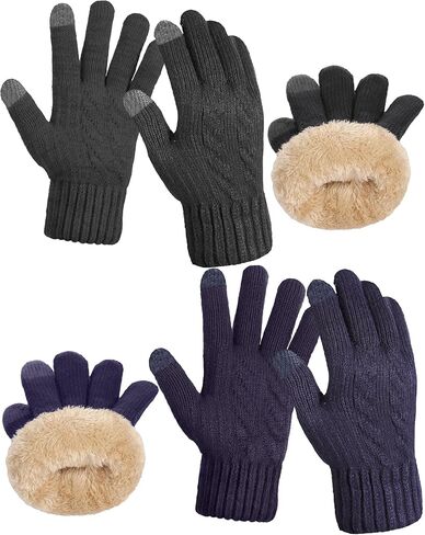 Shihanee 2 Pairs Winter Fleece Lined Gloves for Men Warm Thick Gloves with Touchscreen for Cold Weather Thermal Supplies in Saudi Arabia