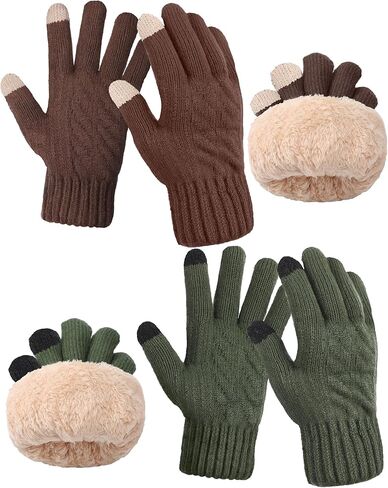 Shihanee 2 Pairs Winter Fleece Lined Gloves for Men Warm Thick Gloves with Touchscreen for Cold Weather Thermal Supplies in Saudi Arabia