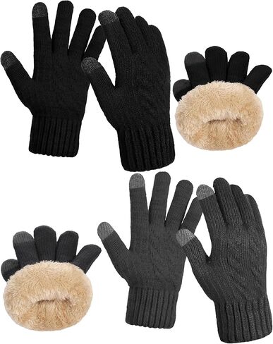 Shihanee 2 Pairs Winter Fleece Lined Gloves for Men Warm Thick Gloves with Touchscreen for Cold Weather Thermal Supplies in Saudi Arabia