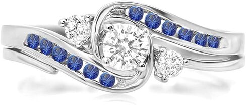 مجموعة Dazzlingrock Collection خاتم خطوبة زفاف دائري من الياقوت الأزرق والألماس الأبيض، مجموعة من الذهب الأبيض الصلب عيار 10 قيراط in Kuwait