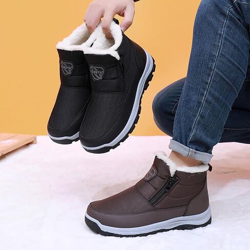 Men'S Waterproof Winter Snow Boots Fur Lined Warm Ankle Boots Side Zipper Lightweight Comfort Outdoor Boots Casual Non-Slip Walking Shoes in Saudi Arabia