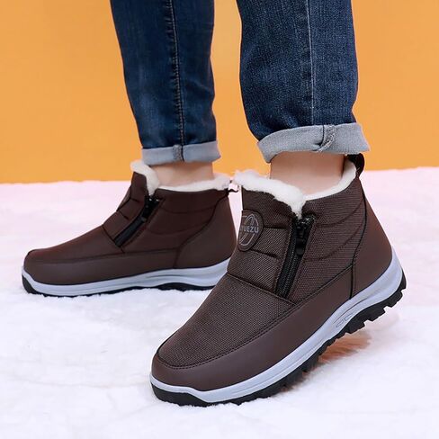 Men'S Waterproof Winter Snow Boots Fur Lined Warm Ankle Boots Side Zipper Lightweight Comfort Outdoor Boots Casual Non-Slip Walking Shoes in Saudi Arabia