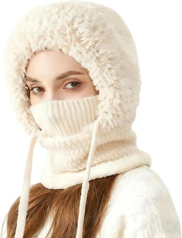 3 in 1 Beanie Hat with Scarf and Mask, Women Fleece Lined Beanie Hat Scarf Mask Set, Autumn and Winter Knitted Hat for Women in Saudi Arabia