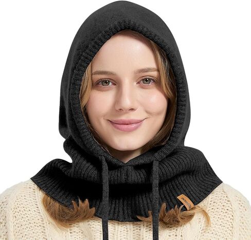ACUSHLA 100% Merino Wool Balaclava for Women & Men Winter Warm Knit Hooded Scarf Hoodie Hat and Scarf Set in One in Kuwait