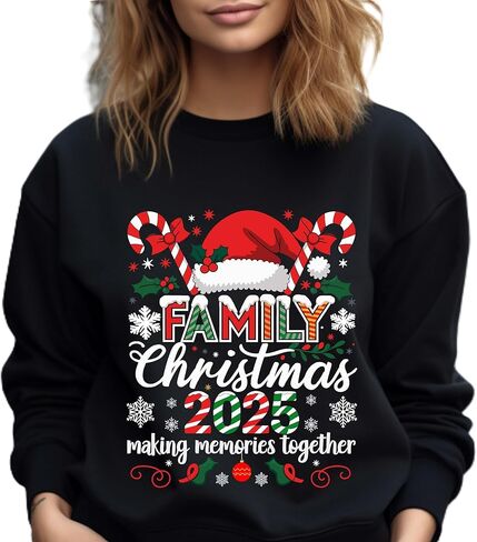 سويت شيرت Family Christmas 2025، ملابس عطلة عائلية متطابقة، صنع الذكريات معًا، قمصان عيد الميلاد اللطيفة للنساء والرجال، قمصان عيد الميلاد، هدايا حفلات عيد الميلاد العائلية متعددة الألوان in Kuwait