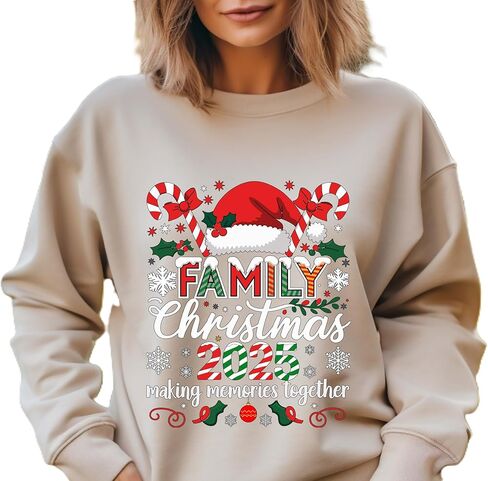 سويت شيرت Family Christmas 2025، ملابس عطلة عائلية متطابقة، صنع الذكريات معًا، قمصان عيد الميلاد اللطيفة للنساء والرجال، قمصان عيد الميلاد، هدايا حفلات عيد الميلاد العائلية متعددة الألوان in Kuwait