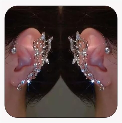 2 قطعة فراشة الأذن الكفة الجنية الجناح الكفة يلتف خمر غير ثقب الأقراط وهمية للنساء الزفاف حفل زفاف حفلة موسيقية الكرة مجوهرات كريستال حجر الراين تألق in Kuwait