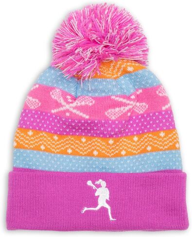 ChalkTalkSPORTS Lacrosse Knitted Beanie Hat | Lax Girl Fair Isle Pom Beanie in Saudi Arabia