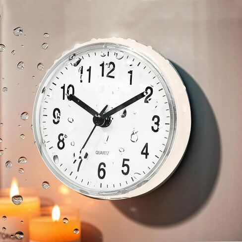 Silent Waterproof Bathroom Clock with Suction Cup - Compact Battery Operated Clock for Shower, Kitchen, Desk, or Bedroom Use (White) in Saudi Arabia