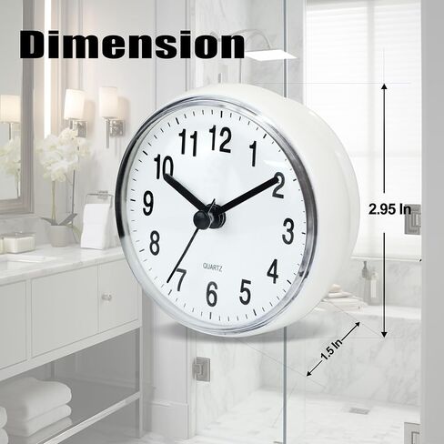 Silent Waterproof Bathroom Clock with Suction Cup - Compact Battery Operated Clock for Shower, Kitchen, Desk, or Bedroom Use (White) in Saudi Arabia