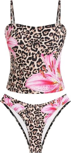 ZAFUL المرأة الأزهار Tankini المايوه العصابة البطن التحكم عالية قطع Tankini مجموعة قطعتين ثوب السباحة in Kuwait