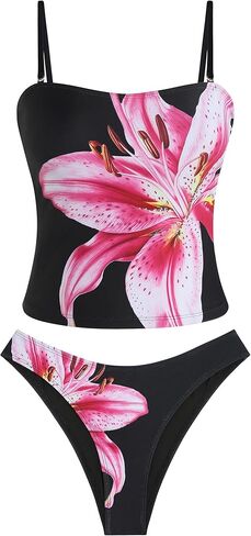 ZAFUL المرأة الأزهار Tankini المايوه العصابة البطن التحكم عالية قطع Tankini مجموعة قطعتين ثوب السباحة in Kuwait