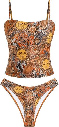 ZAFUL المرأة الأزهار Tankini المايوه العصابة البطن التحكم عالية قطع Tankini مجموعة قطعتين ثوب السباحة in Kuwait