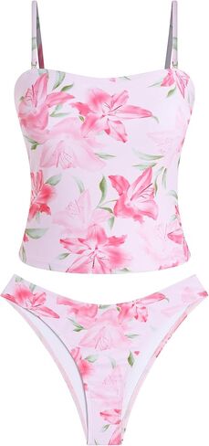 ZAFUL المرأة الأزهار Tankini المايوه العصابة البطن التحكم عالية قطع Tankini مجموعة قطعتين ثوب السباحة in Kuwait