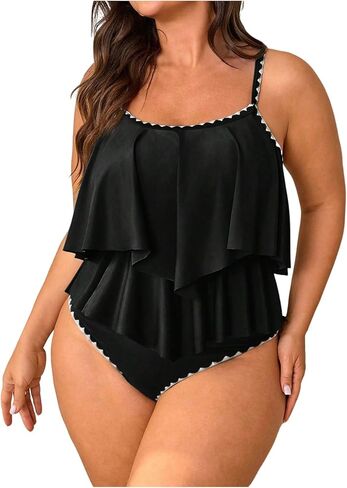 طقم بيكيني نسائي من Verdusa مكون من قطعتين مقاس كبير تانكيني مع حواف متباينة وطبقات مكشكشة مع لباس داخلي in Kuwait