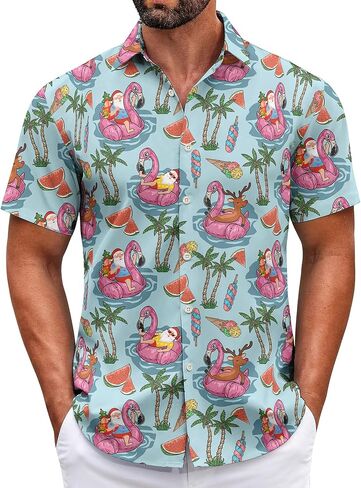 Christmas Shirt for Men Short Sleeve Button Down Santa Claus Vacation Hawaiian Shirts in Saudi Arabia