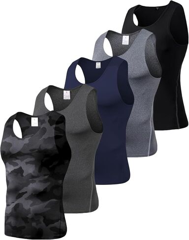 LANBAOSI 5 Pack Sleeveless Compression Shirt Men Running Tank Top Gym Athletic Workout Basketball Baselayer Undershirts in Saudi Arabia