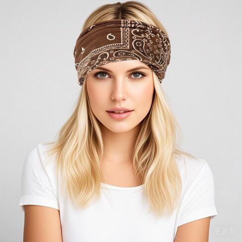 Bohemian Printed Women's Wide Elastic Headband - Simple Fashion Makeup Cross Headband for Yoga, Fitness & Face Wash, Sweat-Wicking, Knot Detail in Saudi Arabia